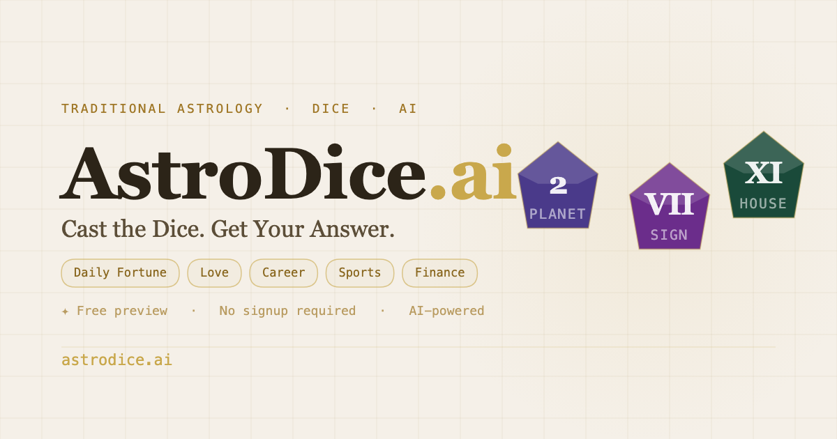 Free Astrology Dice Reading — AI Horary Astrology for Love, Career & Fortune | AstroDice.ai